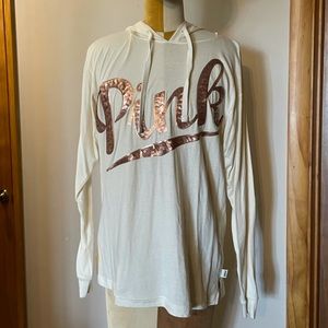 PINK Gold Sequin White Thin Hoodie